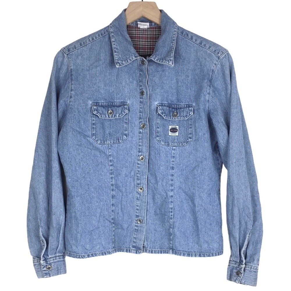 OLD NAVY Vintage Top Shacket Denim Chambray Y2K 90s Long Sleeve Button Up Medium